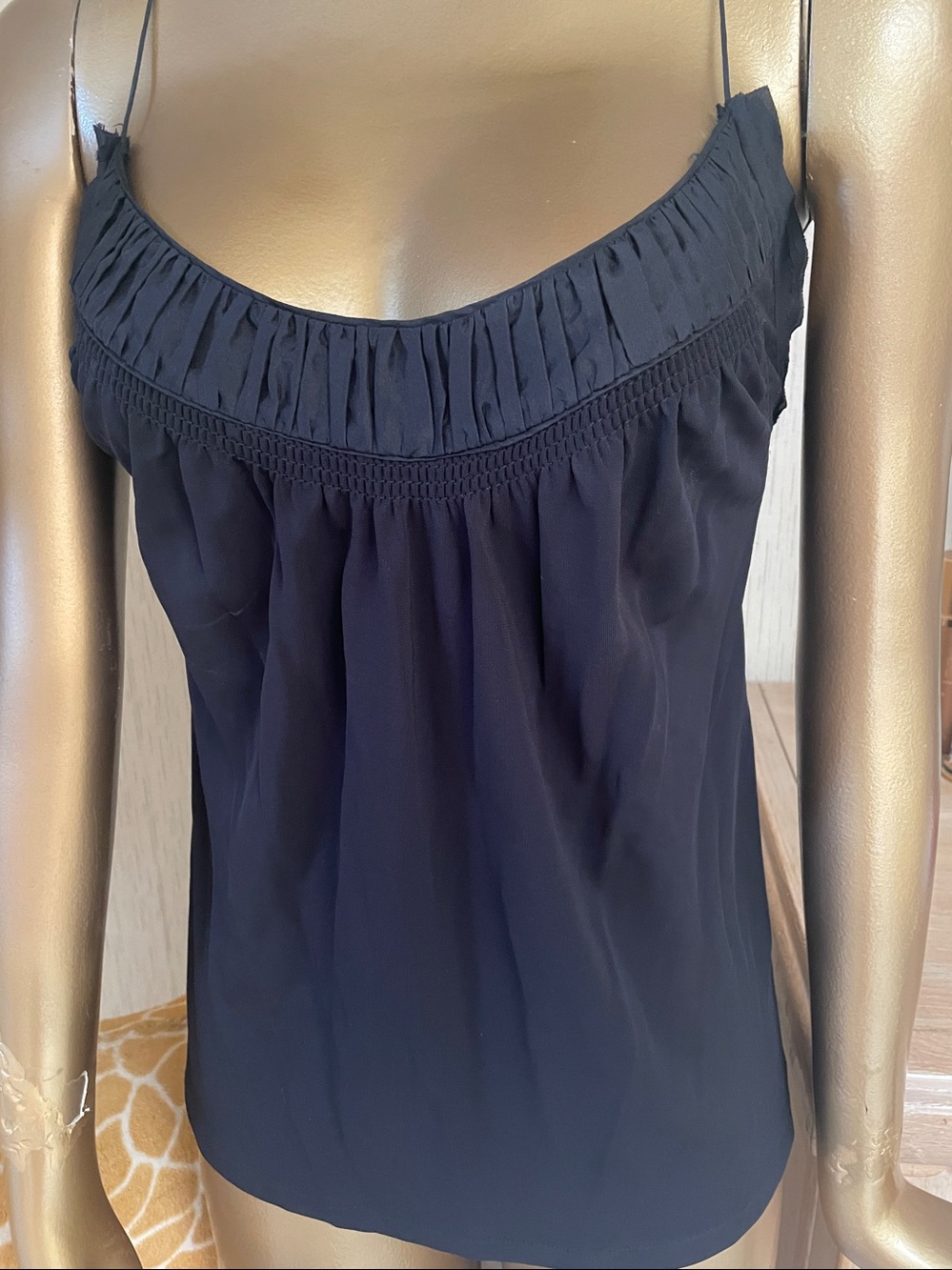 Rebecca Taylor Black Pleated Trim Camisole